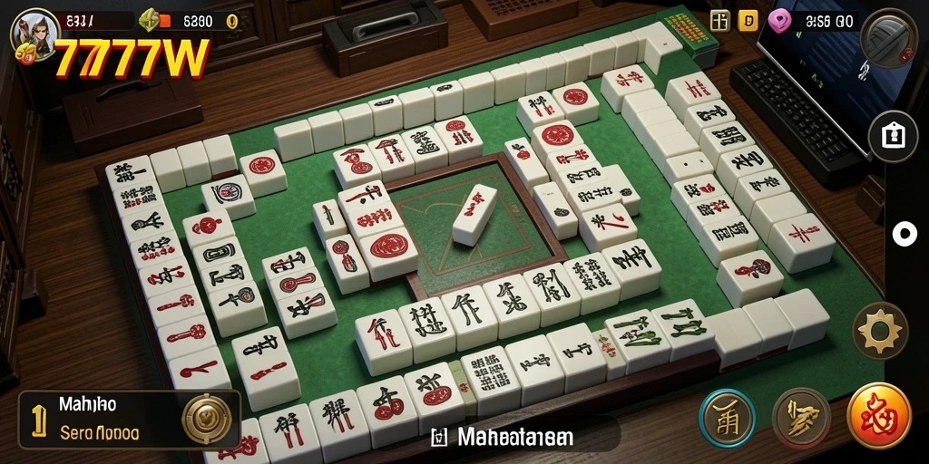 Tampilan gameplay Mahjong yang mendebarkan di 7777W.