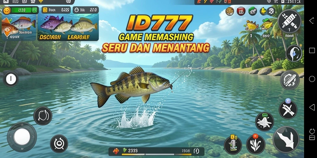 Tampilan gameplay seru dalam ID777 saat memancing ikan.